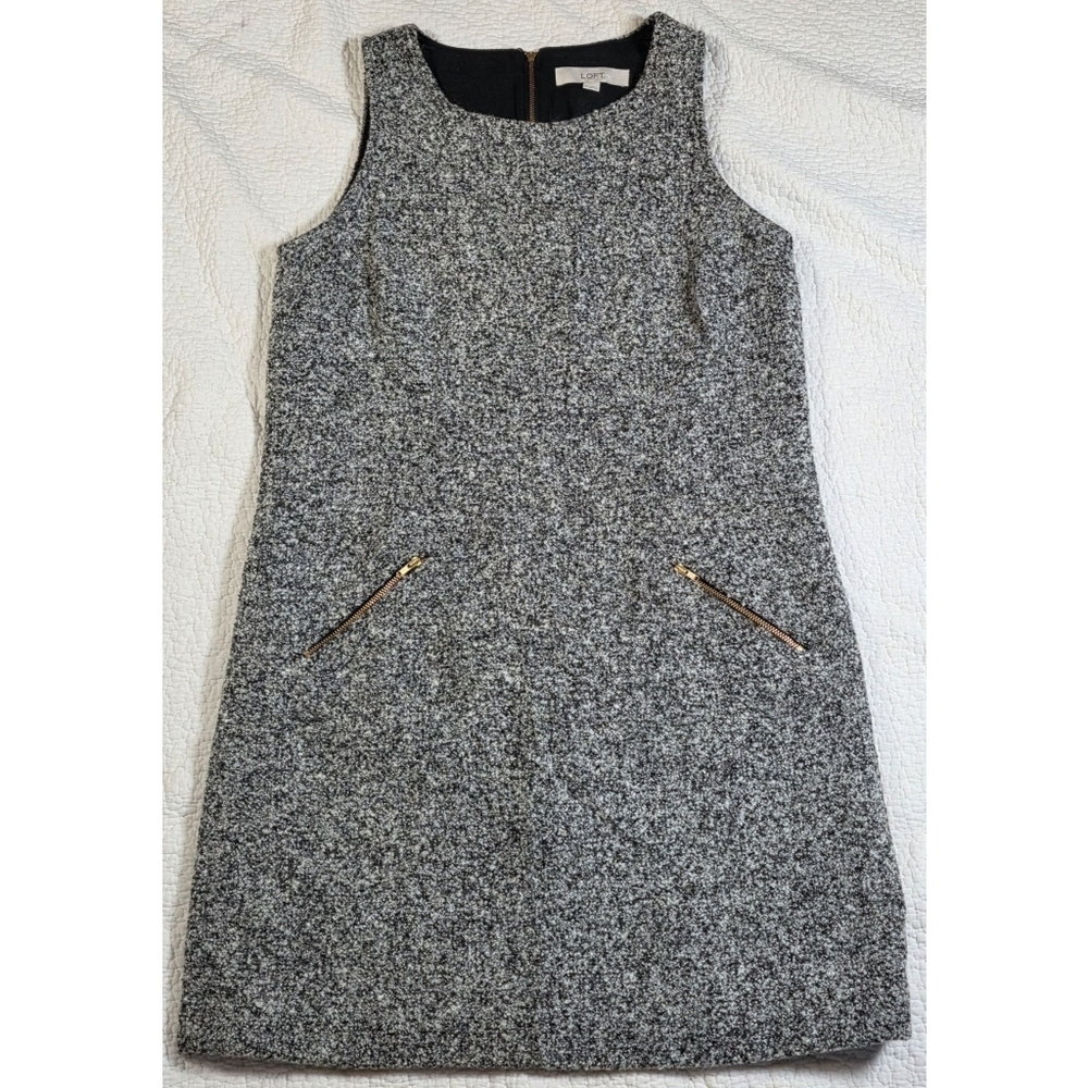 Ann Taylor Loft Gray Black Wool Blend Mini Shift Jumper Sleeveless Dress
